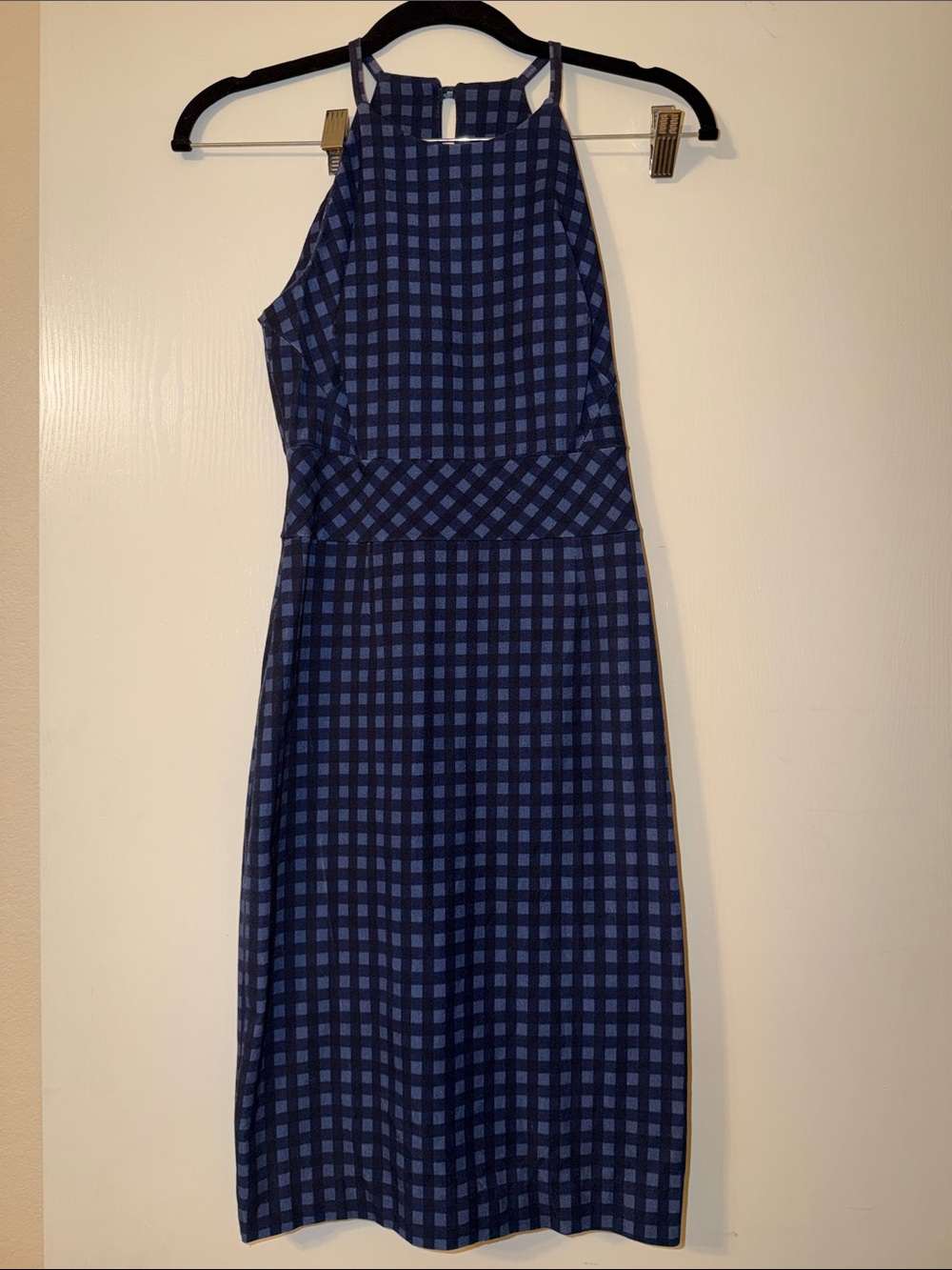 Banana republic Navy Blue Check Midi Halter Dress